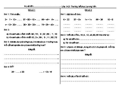Bộ đề ôn thi học kỳ II môn Toán + Tiếng Việt Lớp 1